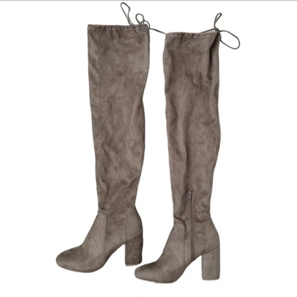 Christian Siriano Beige Faux Suede Thigh-High Boots